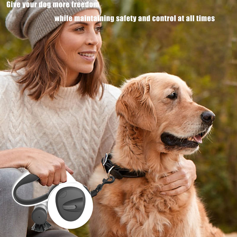 HCY&WLD Upgrade 4-in-1 Retractable Dog Leash with Light and Dispenser and Poop Bags, 16ft Heavy Duty Dog Leash with Anti-Slip Handle for Dogs, 360° Tangle-Free, One Button Brake & Lock Medium - BeesActive Australia
