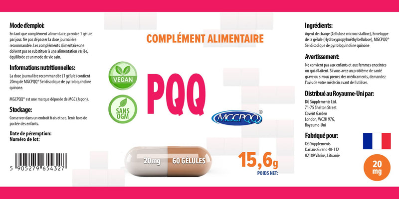 Hepatica PQQ (MGCPQQ) 20mg 60 Vegan Capsules, Pyrroloquinoline Quinone Certificate, 3rd Party lab Tested, High Strength Supplement, Gluten and GMO Free - BeesActive Australia