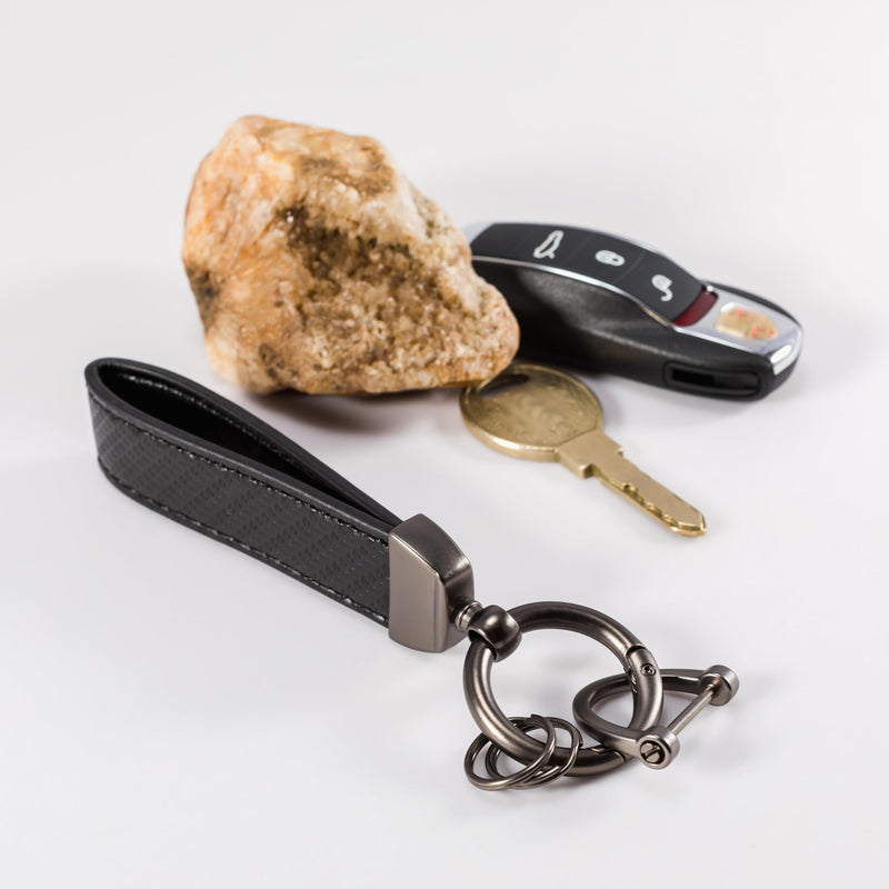 MING DI Genuine Leather Car Keychain,Leather Key Chain Holder, 360 Degree Rotatable, with Anti-Lost D-Ring Black Stripe - BeesActive Australia