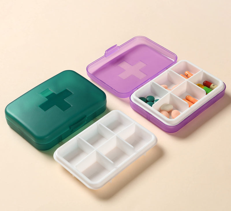 Pill Box Weekly, Portable Pill Organiser 6 Compartment, Daily Pill Box Organiser 6 Day，Holds Medication, Health Products or Small Accessories，Organiser Box Fit Easily Into a Pocket or Bag (Purple) Purple - BeesActive Australia