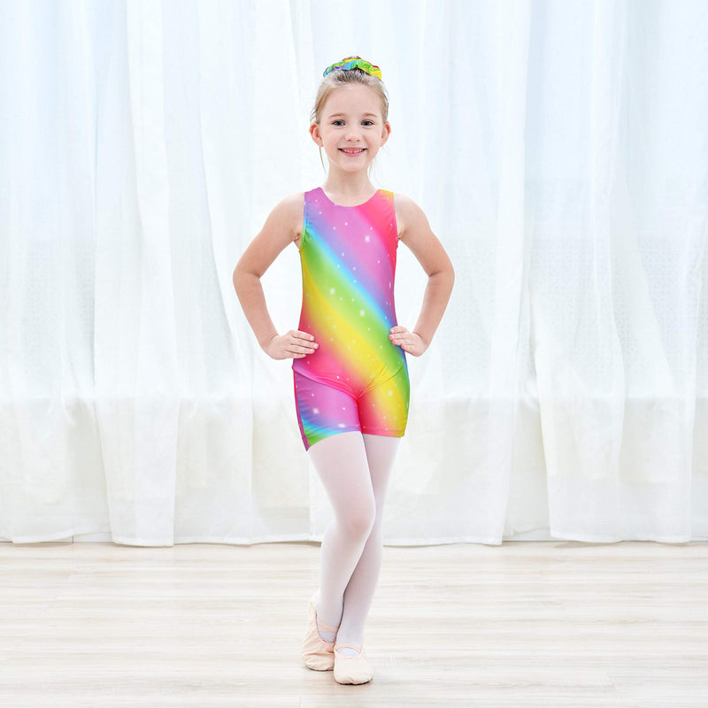 MODAFANS Leotards for Girls Gymnastics with Shorts Dance Rainbow Leopard Matching Hair Scrunchie for 3-9T 3-4 Years - BeesActive Australia