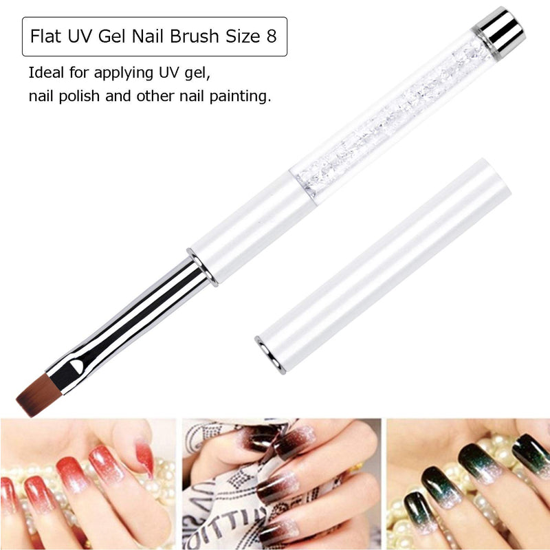 Ycyan 2Pcs Oval & Flat UV Gel Nail Brush Set Rhinestone Handle Professional Nail Art Design Brushes - BeesActive Australia