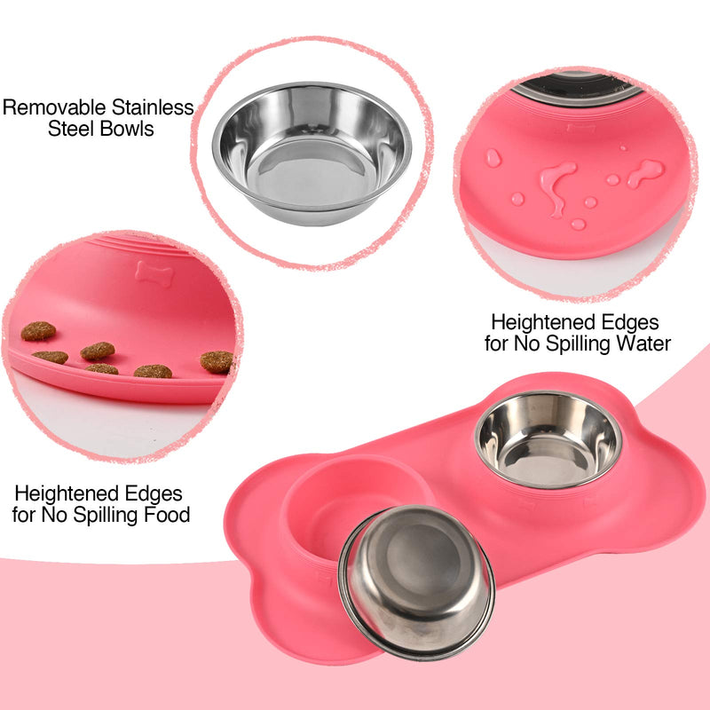 Juqiboom Dog Bowls 2 Stainless Steel Bowl for Pet Water and Food Feeder with Non Spill Skid Resistant Silicone Mat for Pets Puppy Small Medium Cats Dogs 6½ oz ea Pink - BeesActive Australia