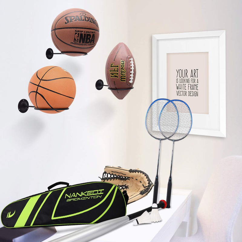 Suchek Ball Holder/Rack Wall Mount, Display Wall Storage for Soccer, Basketball, Volleyball, Rugby, Exercise Ball (2 Packs, Black) - BeesActive Australia