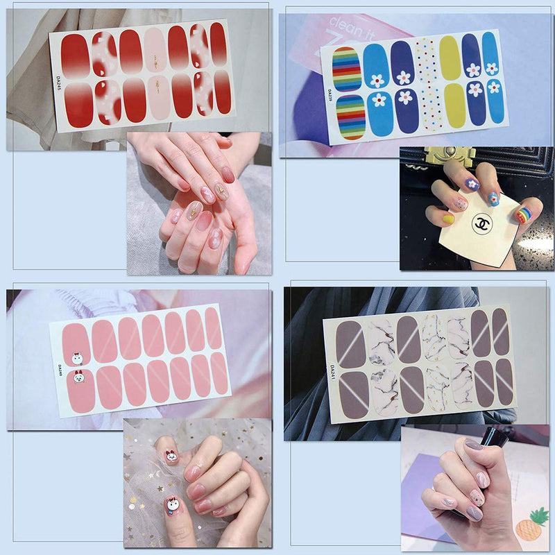 WOKOTO 12 Sheets Full Wrap Nail Polish Stickers Strips With 1Pc Nail File Cute Design Adhesive Nail Art Decals Manicure Kit For Women KIT3 - BeesActive Australia