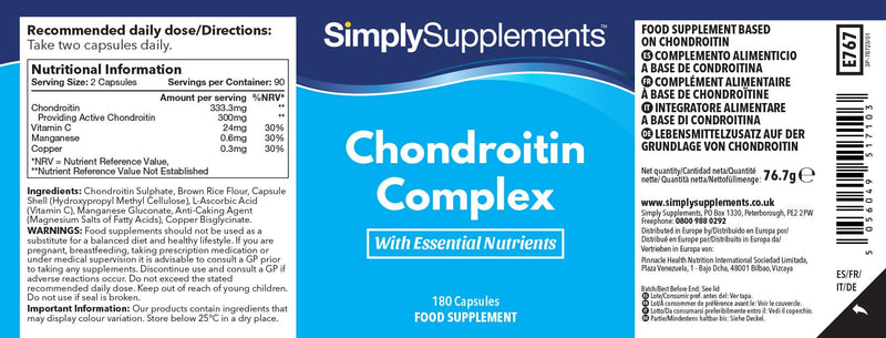 Chondroitin Complex | Fantastic Nutritional Support for Active Lifestyles | 180 Capsules | Manufactured in The UK - BeesActive Australia
