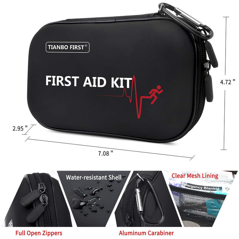 TIANBO FIRST Mini First Aid Kit, 107 Pieces Hard Shell Small Medical Pouch, Lightweight Emergency Survival Bag for Hiking Camping Backpacking Travel, Black - BeesActive Australia