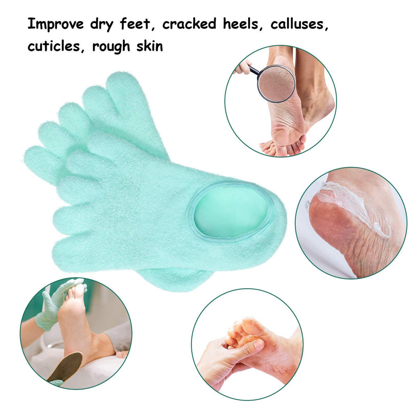 5-Toe Gel Moisturizing Socks for Men and Women by JERN to Repair Dry Feet, Cracked Heels, Rough Skin, Calluses, Cuticles - Foot Spa Socks with Essential Oils Used with Lotions for Pedicure Soft Skin Aqua Green - BeesActive Australia