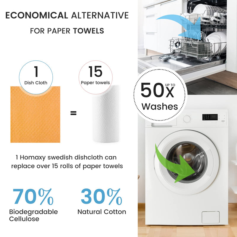Homaxy Swedish Dishcloths for Kitchen, 10 Pack Reusable and Eco-Friendly Cellulose Sponge Cloths Dish Towels, Absorbent and No Odor Paper Towels for Dishes ＆ Counters, Orange Pack of 10 - BeesActive Australia
