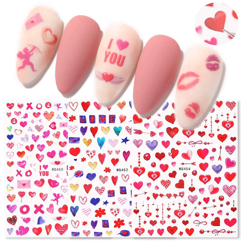 Valentine's Day Nail Art Stickers 3D Nail Decals Self-Adhesive Sexy Lips XO Love Kiss Heart Design Nail Sticker Romantic Valentines Nail Decorations Supplies for Women Girls Manicure Arts (8 Sheets) 8 Sheets - BeesActive Australia