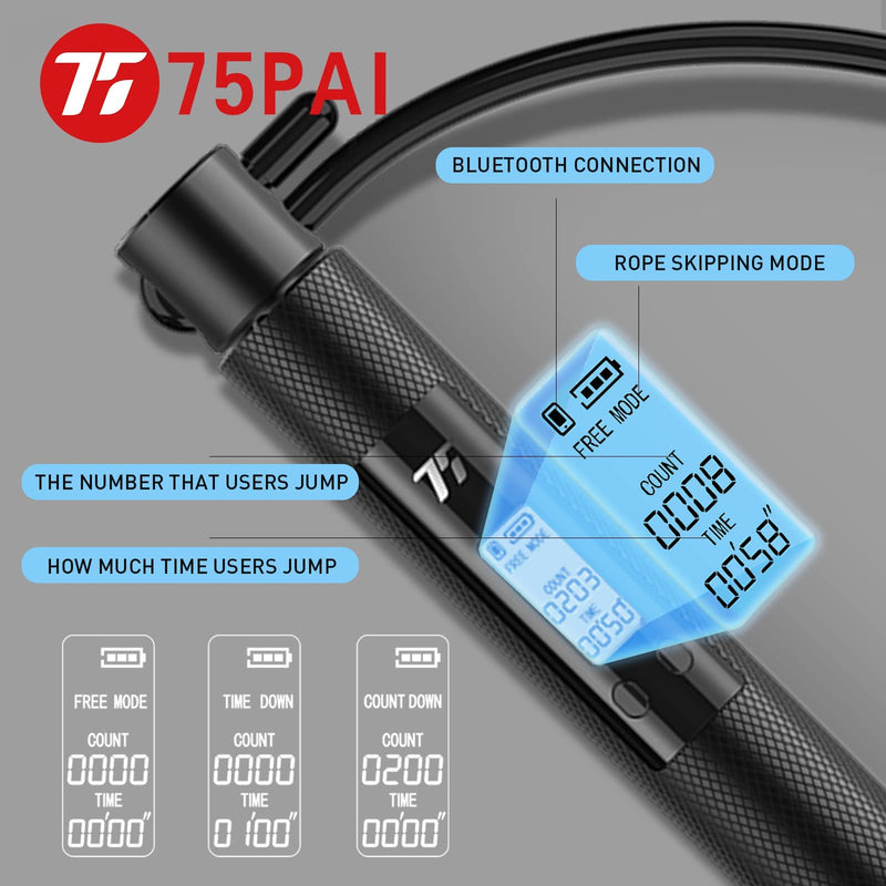 75 75PAI Smart Jump Rope for Fitness, Weighted Cordless Speed Jumping Rope for Men Women or Kids with Calorie Counter and APP Data Analysis, Adjustable Length, Digital Workout Skipping Rope T20 pro - BeesActive Australia