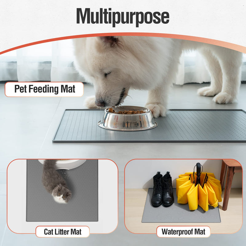 Conlun Silicone Dog Food Mat, Waterproof Rubber Pet Feeding Mat for Dog and Cat, Anti-Slip Dog Cat Bowl Mat with Raised Edge, Avoid Water Or Food Spilling Out, Dishwasher Safe Medium (18.5" x11.5") Grey - BeesActive Australia