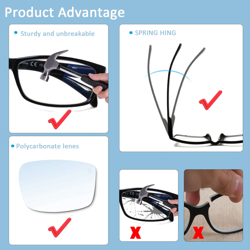 Kerecsen 6 Pack Fashion Reading Glasses for Women Men Blue Light Blocking/Anti UV Readers with Spring Hinge 6 Mix Color 2.5 x - BeesActive Australia