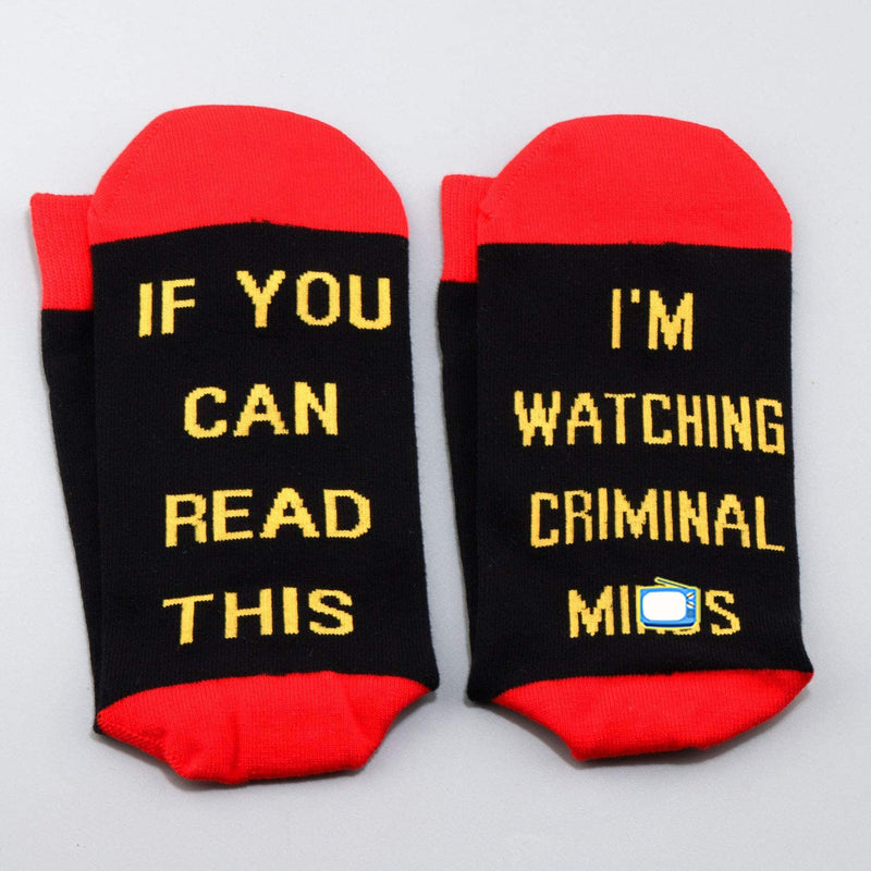 LEVLO If You Can Read This I'm Watching Criminal Cotton Socks Criminal Fans Gift (2 Pairs/Set) 2 Pairs/Set - Mid Calf - 3 - BeesActive Australia