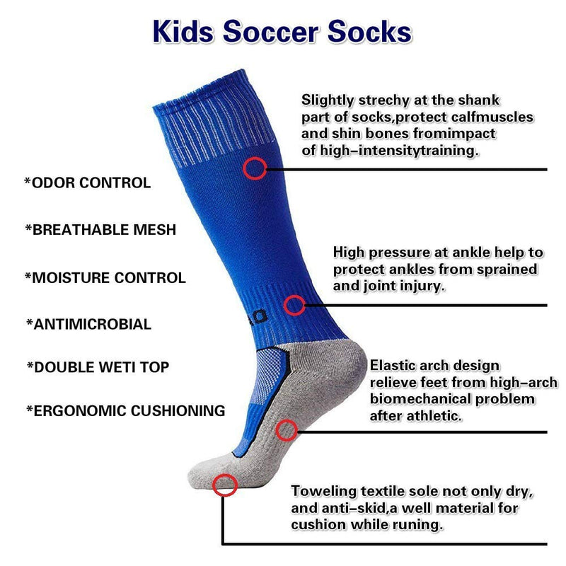 VANDIMI Soccer Socks for Kids Youth Adult (1/3/4/5 pairs) Team Sport Knee High Long Socks Small 3p -Green / Blue / Orange - BeesActive Australia