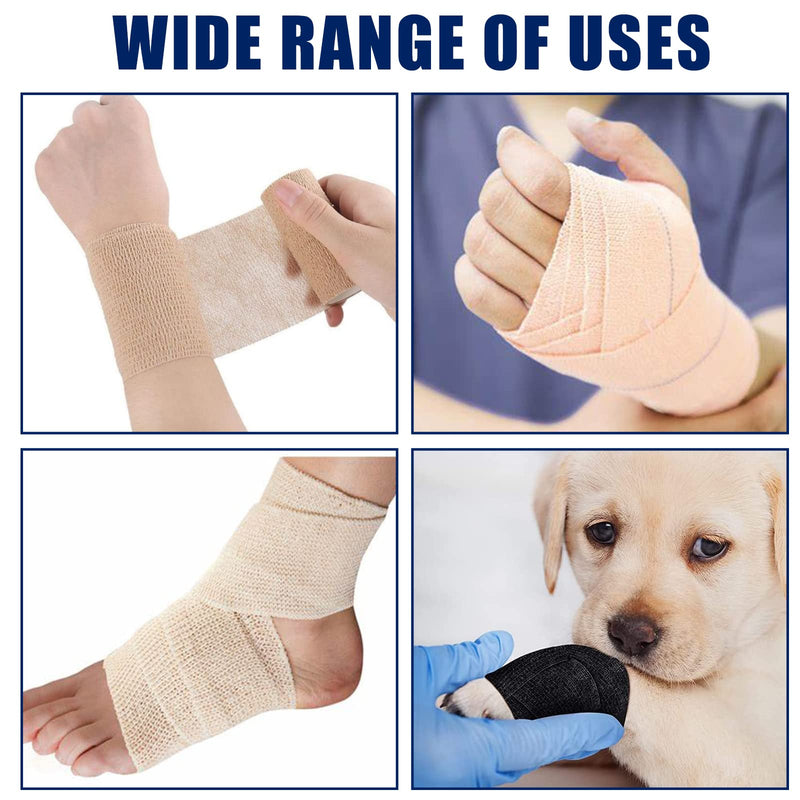 Self Adhesive Bandage Wrap 12 Pack,Sports Tape 2" X 5 Yards, Multi-Purpose Non-Woven Cohesive Wrap, First Aid Tape, Elastic Cohesive Bandage, Medical Tape for Stretch Athletic, Sports, Wrist, Ankle Tan - BeesActive Australia