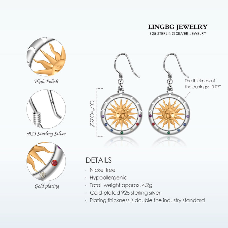 LINGBG JEWELRY Moon Earrings 925 Sterling Silver Moon Star Sun Earring Tree of Life Earrings Bat Earrings Peace Sign Earrings Half Moon Earrings for Women Jewelry Gifts for Girls 1# Sun Earrings - BeesActive Australia