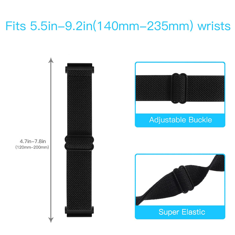 WONMILLE Adjustable Smartwatch Replacement Straps for SW021 ID205L/SW025 ID205S Sport Watch, Soft Nylon Stretchy Elastics Sport Wristband 19mm Bands Accessory (Black) Black - BeesActive Australia