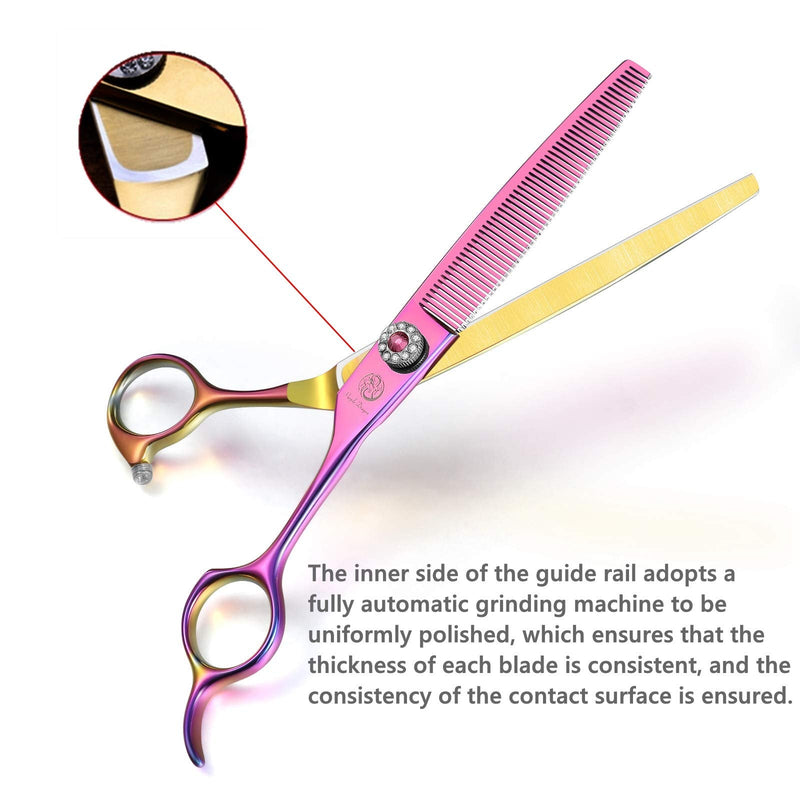 Purple Dragon 6.5" 55 Tooth Professional Pet Grooming Scissors - Dog Thinning/Blending Shears - Animal Hair Trimmer for Pet Groomer Pink - BeesActive Australia