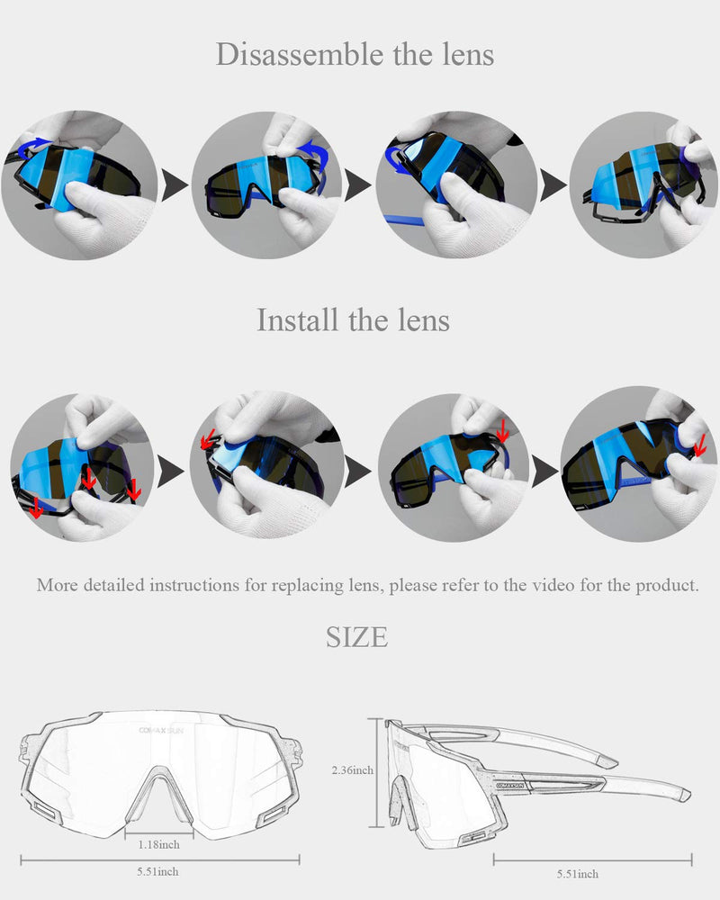COMAXSUN Polarized Cycling Sunglasses with 5 Lens Anti-UV400,Mens Womens Sports Glasses,Running Fishing Driving Sunglasses Black - BeesActive Australia