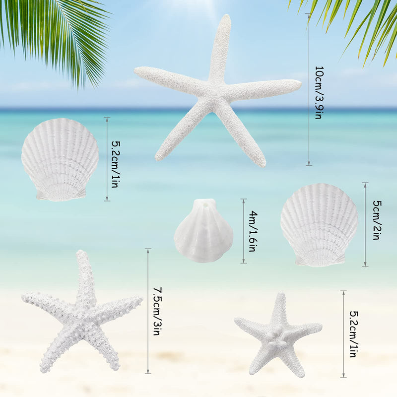 8 Pieces Sea Shells for Crafting Artificial Sea Shells Large Multi-Styles Resin White Seashell Decor for Aquarium Scallop Starfish Shells Ornaments White Shells for Fish Tank Home Decor - BeesActive Australia