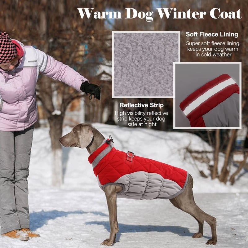 Lelepet Warm Dog Winter Coat Cold Weather Jacket Windproof Reflective Turtleneck Dog Vest with Plush Neckline D-Ring for Leash Thick Fleece Lining Dog Jacket Pet Apparel for Small Medium Large Dogs Red - BeesActive Australia