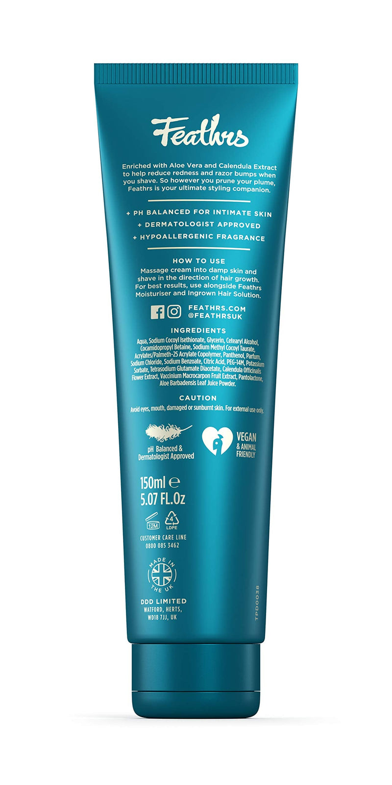 Feathrs Sensitive Shave Cream for Styling Intimate Areas - Vegan - 150ml 150 ml (Pack of 1) - BeesActive Australia