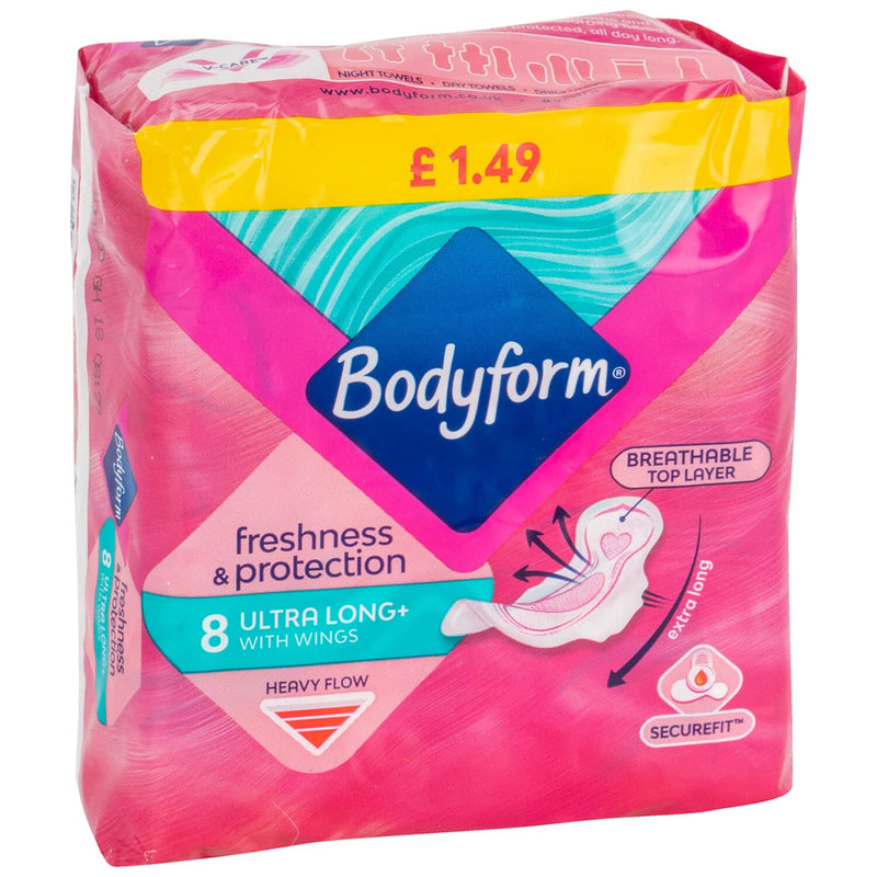 Bodyform Sanitary Towels -Total 32 Towels (Pack of 4, Ultra 8) 8 Count (Pack of 4) - BeesActive Australia