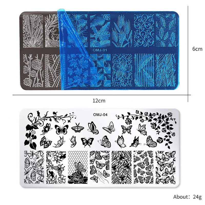 SILPECWEE 6Pcs Nail Plates Stamping Set Flower Butterfly Acrylic Nail Template Image Stencil Manicure Accessories Nail DIY Tools No1 - BeesActive Australia