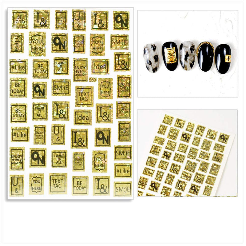 Nail Art Stickers 6 Sheets Bronzing Letter Nail Art Stickers 5D Old English Letter Words Nail Decal Design for Women Girls Manicure Tips Wraps Decoration Supplies - BeesActive Australia