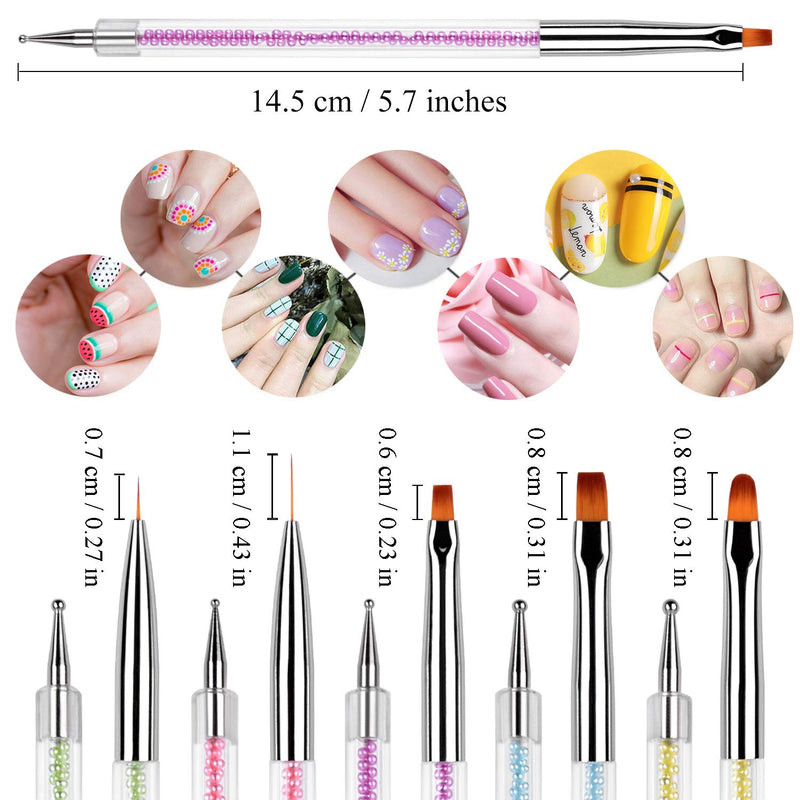 Ycyan 5Pcs Dual-ended Nail Art Brush Set Pearl Handle UV Gel Nail Brushes and Nail Art Dotting Tools - BeesActive Australia