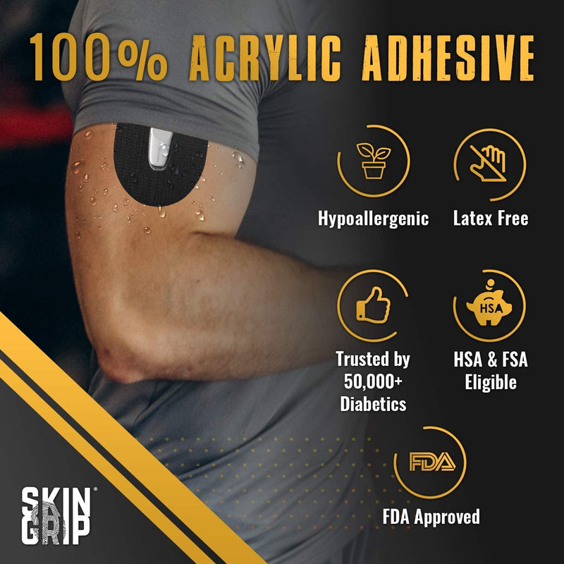 Skin Grip Adhesive Patches for Dexcom G6 CGM (20-Pack), Waterproof & Sweatproof for 10-14 Days, Pre-Cut Adhesive Tape, Continuous Glucose Monitor Protection(Black) Black - BeesActive Australia