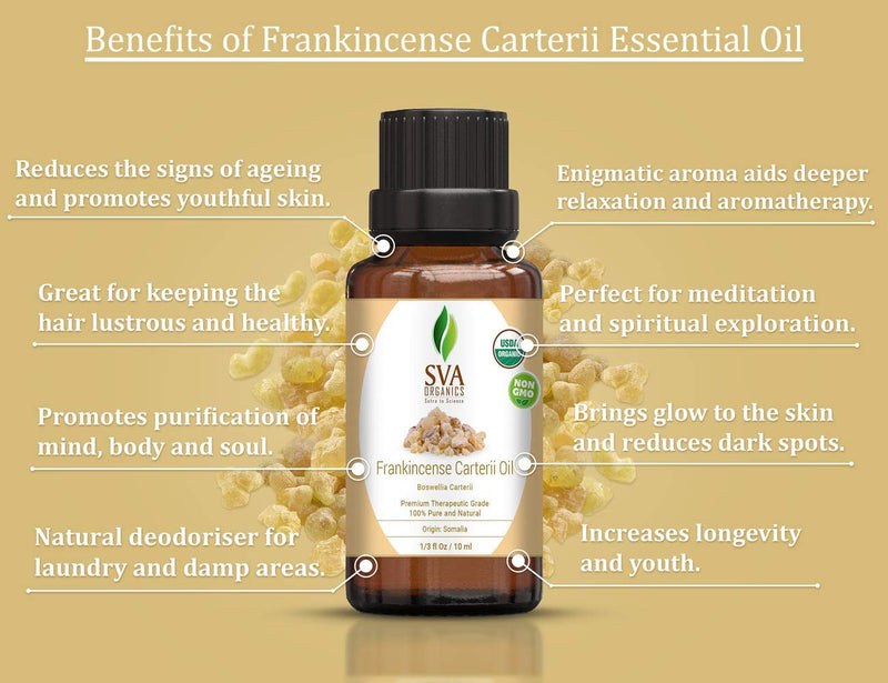 Organic Boswelia Carteri (Frankincense) Essential Oil - 100% Pure, Natural ,Undiluted ,Therapeutic Grade by SVA Organics | Reducing Joint & Arthritis Pain, Strengthen Immune System et (1/3 Oz) 1/3 Ounce - BeesActive Australia