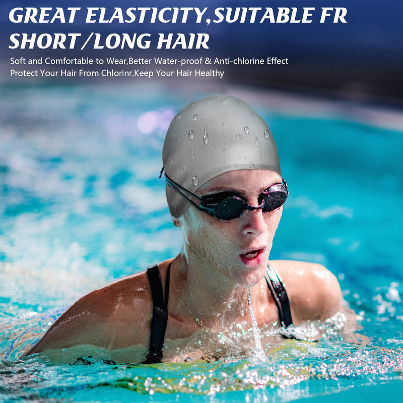 4 Pack Silicone Swimming Cap with 3D Ear Protection Cap Waterproof Bathing Solid Swimming Cap Swimming Unisex Bathing Swimming Hat for Kids Women Men Adults Child Youth Teen Long Hair, 4 Colors - BeesActive Australia