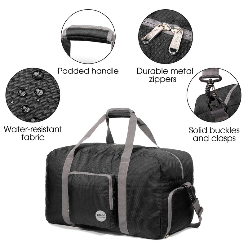 Foldable Duffle Bag 24" 28" 32" 36" 60L 80L 100L 120L for Travel Gym Sports Lightweight Luggage Duffel By WANDF Black 60 Liter 24 inches (60 Liter) - BeesActive Australia