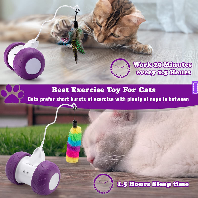 BEBOBLY Automatic Cat Toys Interactive for Indoor Cats, Electric Robotic Kitten Toy for Cat Exercise Chasing Hunting, USB Rechargeable Pet Smart Toys for Play Alone, Self Rotating Spinning Light Purple - BeesActive Australia