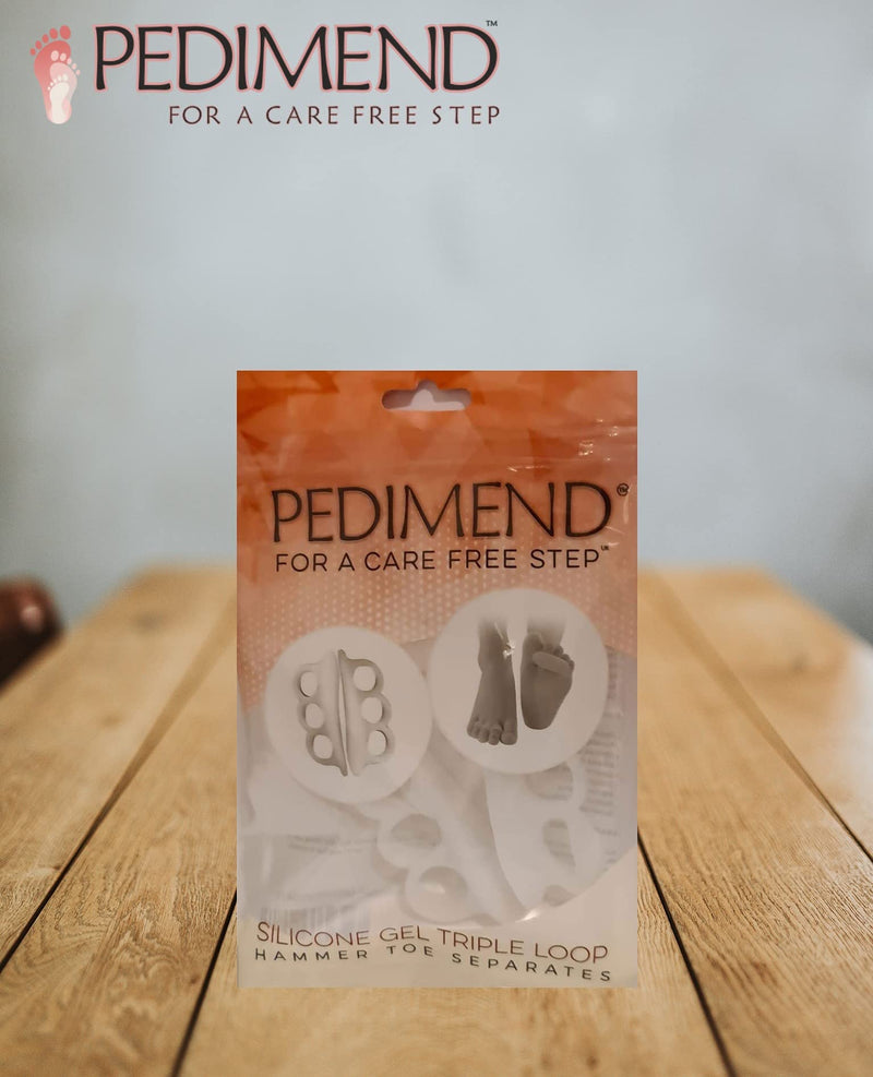2X PEDIMEND Silicone Gel Toe Separator - Hammer Toe Straightener - Toe Dividers for Bunions - Avoid Toe Squeezing - Toe Separator for Overlapping Toes - Improves Balance & Foot Strength - Foot Care Three Finger Separator - BeesActive Australia