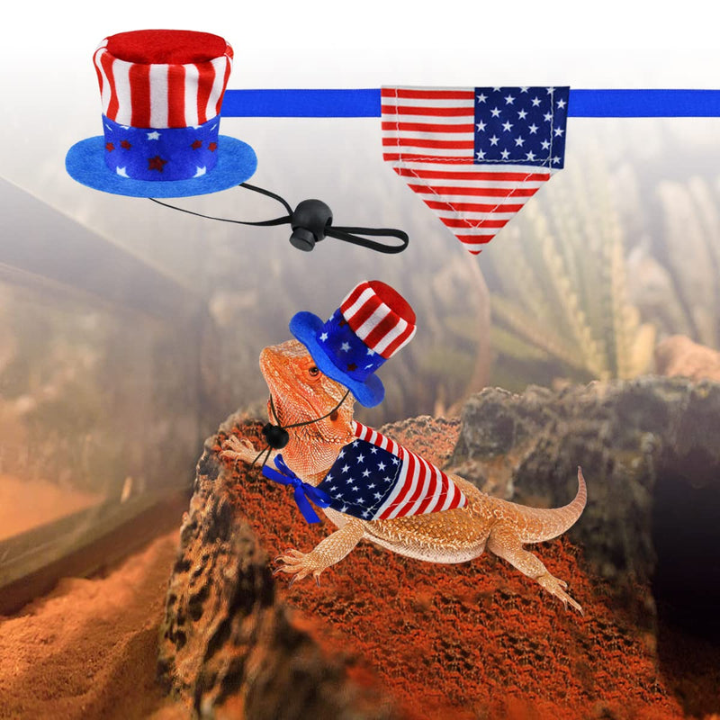 Vehomy 4Pcs Independence Day Bearded Dragon Costume 4th of July Bearded Dragon Hats Lizard Bandanas Lizard Uncle Sam Hat American Flag Hat Lizard Flag Bandana Scarf for Hamster Leopard Gecko - BeesActive Australia