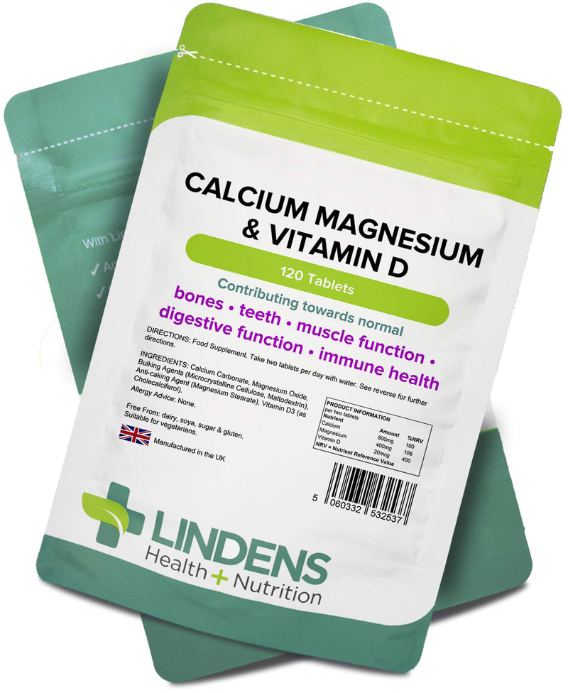 Lindens Calcium Magnesium & Vitamin D Tablets - 120 Pack - Contributes towards bone health, supports normal muscle function, healthy teeth & general immune health - UK Manufacturer, Letterbox Friendly - BeesActive Australia