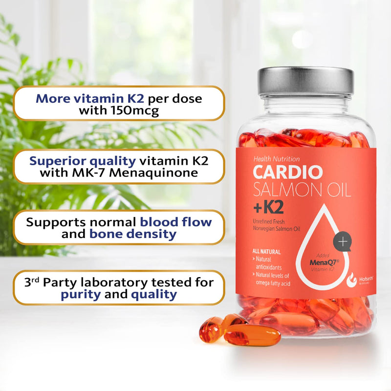 Cardio Premium Salmon Oil Supplement - A Full 21-Fatty Acid Spectrum, Including Omega 3 6 9 DHA & EPA - 90 Easy to Swallow Capsules - Non GMO & 100% Traceable - Strong Natural Antioxidant + K2 - BeesActive Australia