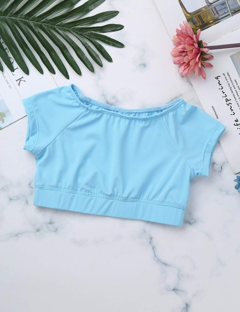 [AUSTRALIA] - winying Girls 2PCS Dance Sports Outfit Short Sleeves Crop Top with Letters Printed Shorts Set Light_blue 8-10 