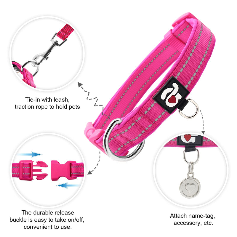 azuza Reflective Dog Collar, Soft Neoprene Padded Pet Collar with ID Tag Ring, Adjustable for Small to Large Dogs Medium (Pack of 1) Hot Pink - BeesActive Australia