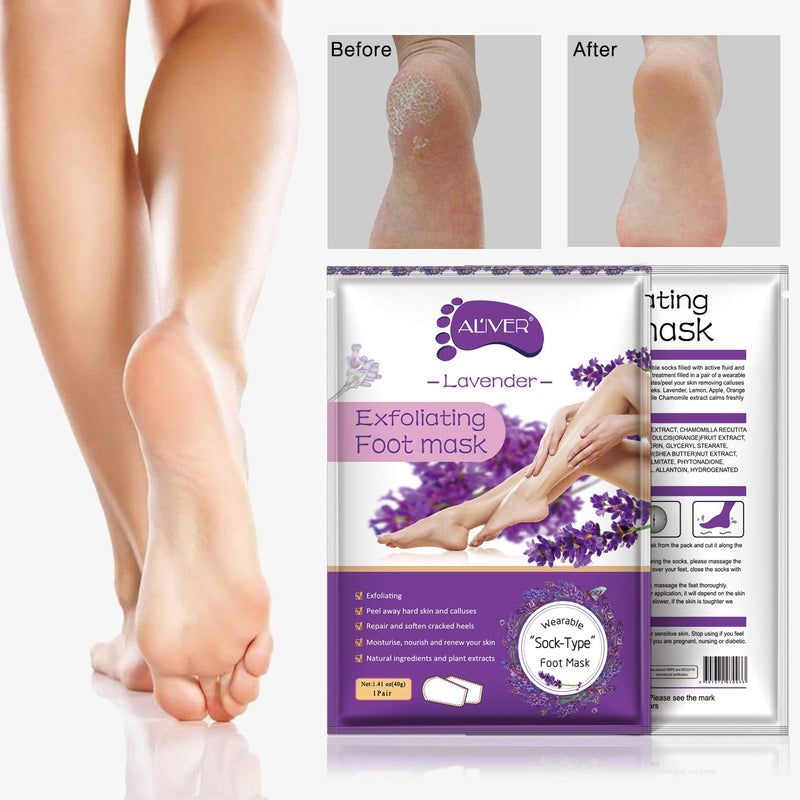 Foot Peel Mask 2 Pack of Peeling mask, Natural Foot Care Exfoliating mask, Treatment Repairs Cracked Heels, Calluses & Removes Dead, Dry Skin for Baby Soft Touch Feet Lavender01 - BeesActive Australia