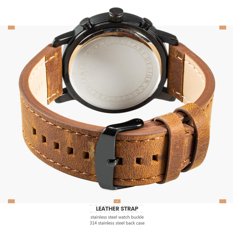 Infantry MDC Mens Black Watch Fashion, Chronograph Quartz Wrist Watches for Men, with Auto Date Waterproof, Genuine Leather Strap Brown - BeesActive Australia