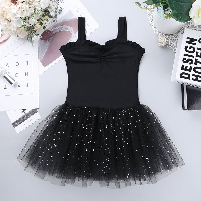 [AUSTRALIA] - YiZYiF Kids Girls' Sweetheart Glitter Skirt Tutu Dress Dance Gymnastics Leotard Costumes Black 3 / 4 