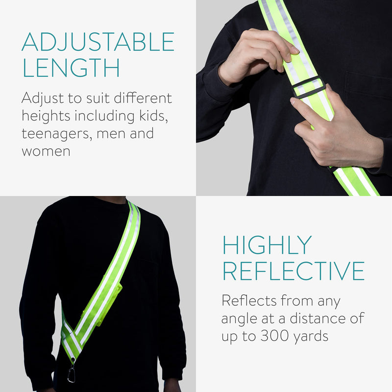 Navaris Reflective Sash - for Walking at Night, Cycling, Running - Safety Reflector Gear with Pocket and Carabiner Clip for Men and Women - Yellow - BeesActive Australia