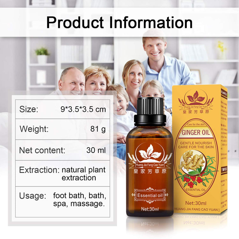 Ginger Massage Oil, 100% Pure Natural Organic Ginger Essential Oil for SPA Massage, Body Relaxation and Lymphatic Drainage (1 Pack) 30 ml (Pack of 1) - BeesActive Australia