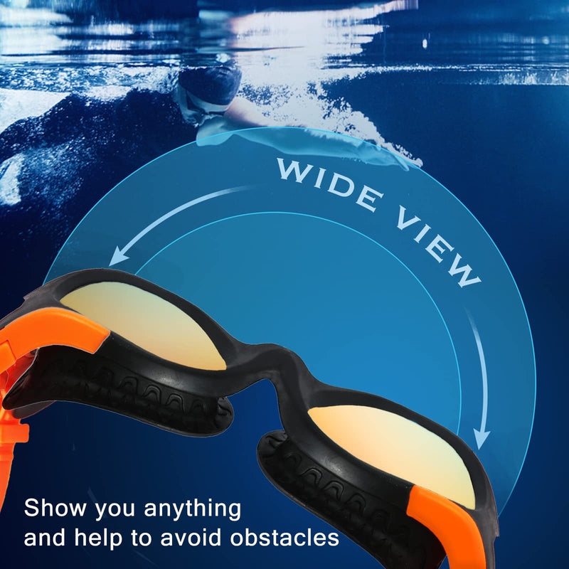 Swim Goggles - UV Polarized Swimming Goggles for Men Women Adults, Wide View and Adjustable, Anti-fog and No Leaking Orange - BeesActive Australia