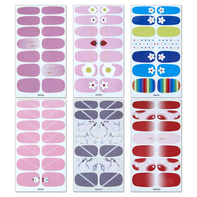 WOKOTO 12 Sheets Full Wrap Nail Polish Stickers Strips With 1Pc Nail File Cute Design Adhesive Nail Art Decals Manicure Kit For Women KIT3 - BeesActive Australia