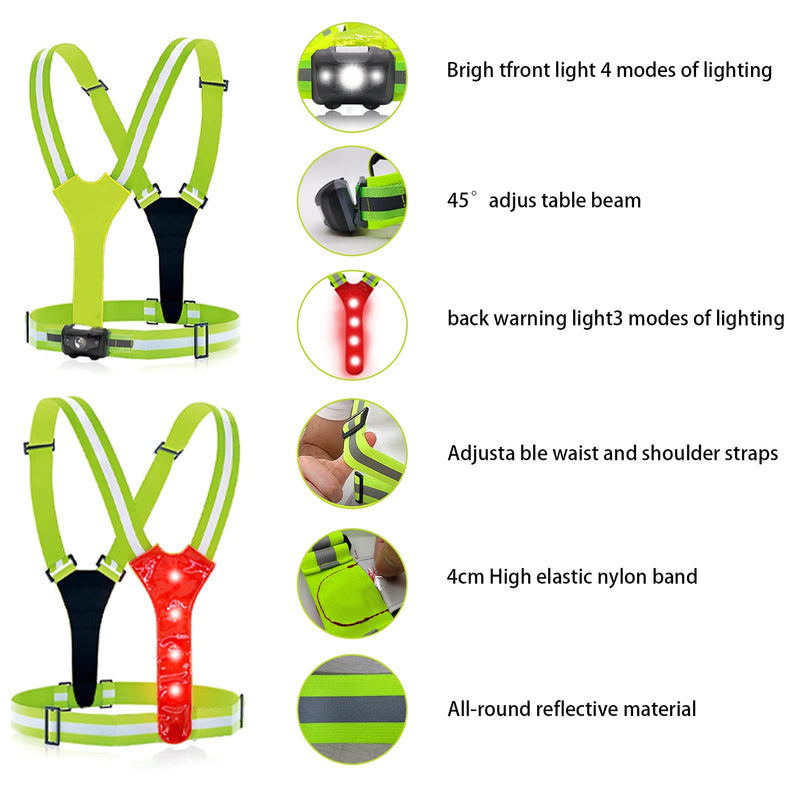 rnairni Lighting LED Reflective Vest Running Light Set, Adjustable Safety Vest, Gear Armbands, Belt Bag with Earphone Hole for Night Running, Motorcycle, Walking, Cycling and Dog Walking Sports - BeesActive Australia